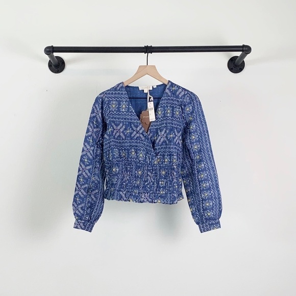 NWT Anthropologie Forever That Girl Embroidered Smocked Long Sleeve Blouse - Picture 5 of 8